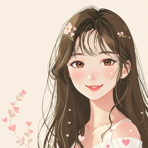 Soft brown-haired portrait with small flowers