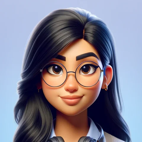 3D character woman, glasses, dark hair