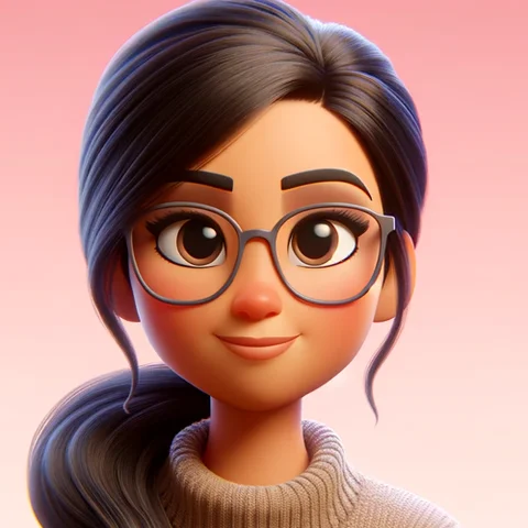 3D character woman, glasses, long hair
