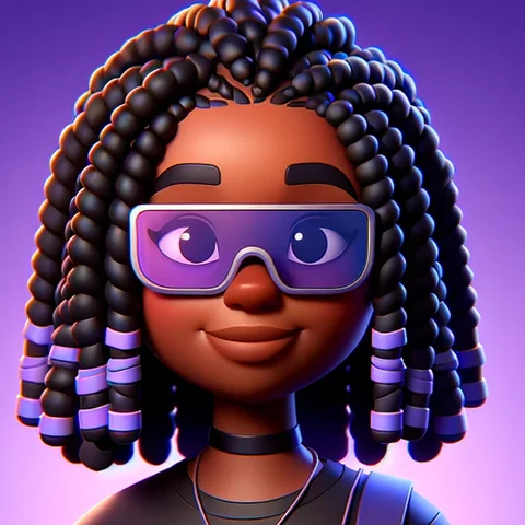 3D character Black woman, braids, VR/AR goggles