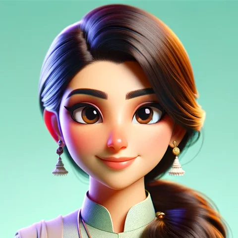 3D character woman, long dark hair