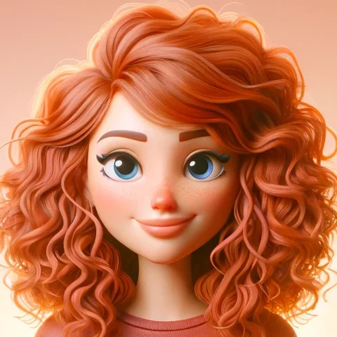 3D character woman, red curly hair