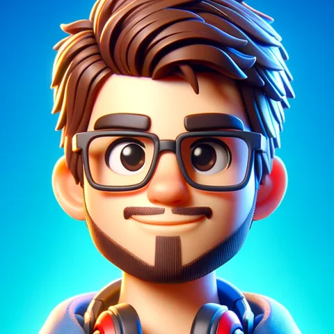 3D character young man with glasses, smiling