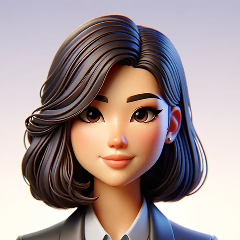 3D character young woman, dark hair