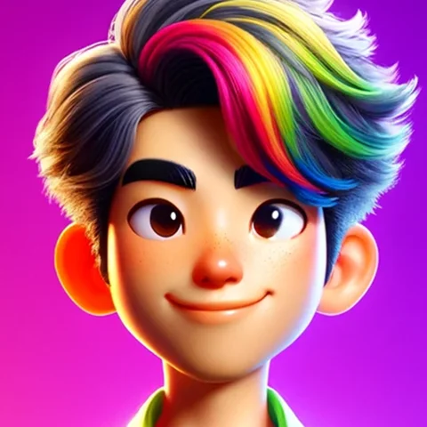 3D character person with rainbow hair