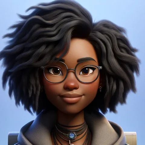 3D character Black woman with glasses, afro