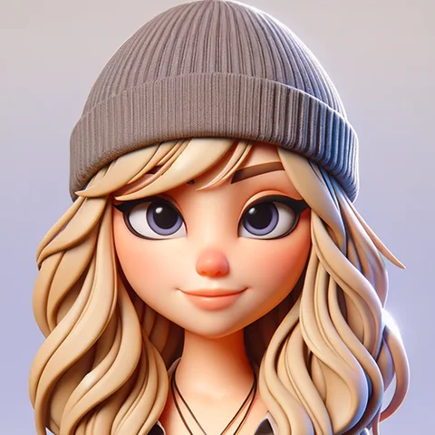 3D character blonde woman, beanie