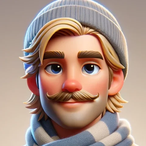 3D character man, blonde, beanie