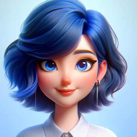 3D character woman, blue hair
