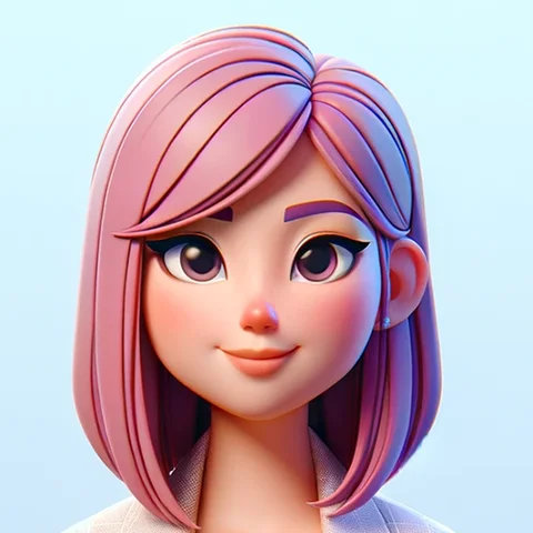 3D character woman, pink hair
