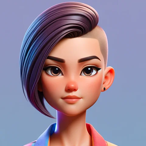 3D character Asian woman, dark hair