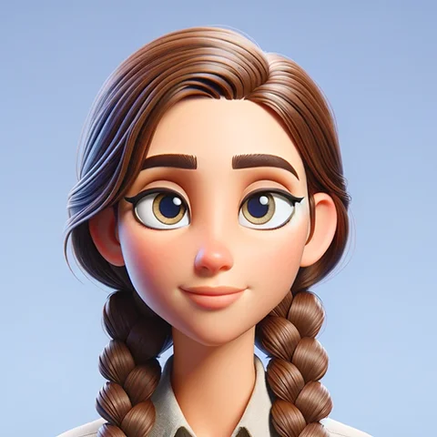 3D character woman, braided brown hair