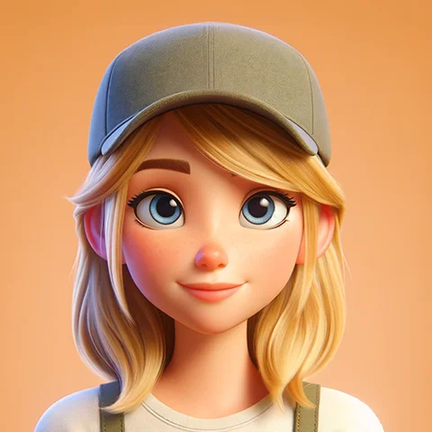 3D character blonde woman, cap