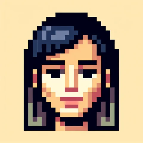 Dark-haired pixel woman