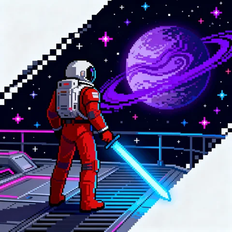 Red astronaut with energy blade
