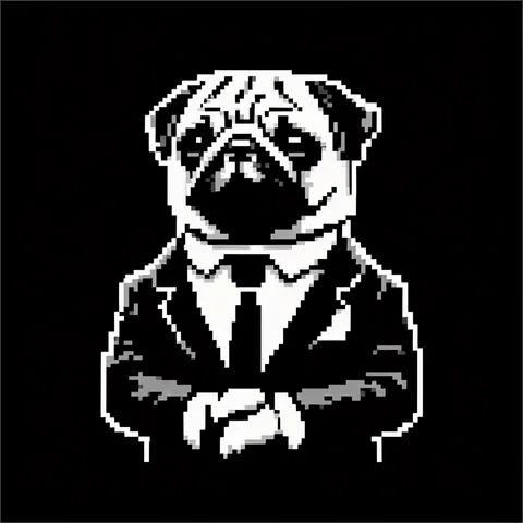 Monochrome pixel pug in suit
