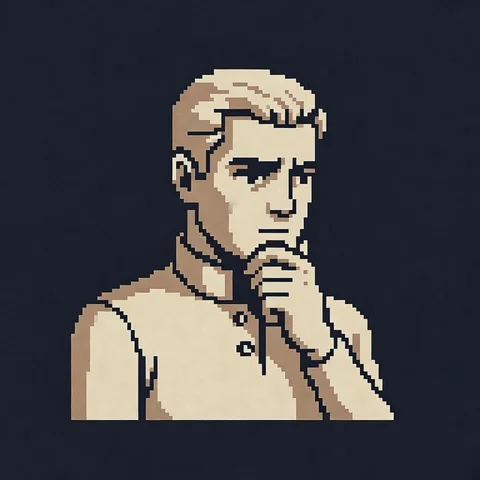 Blond contemplative pixel portrait