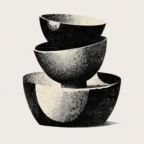 Abstract stacked bowls vintage halftone