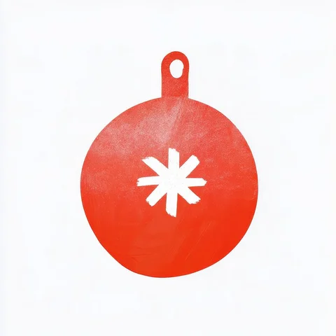 Red Christmas ornament illustration with white starburst symbol