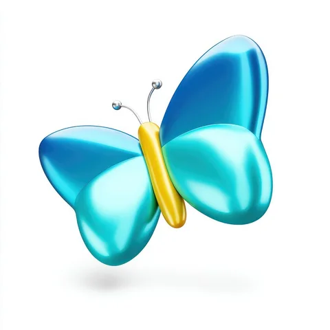 Glossy blue butterfly illustration with bright 3D wings