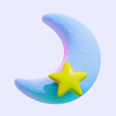 Pastel crescent moon with glossy star 3D illustration