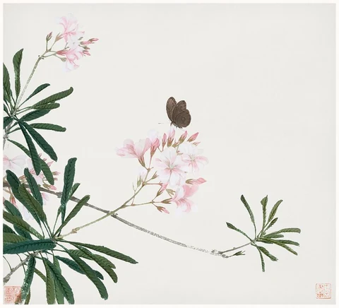 Insects and Flowers (Qing dynasty ca. 1644–1911) by Ju Lian . Original from The Getty. Digitally enhanced by rawpixel.