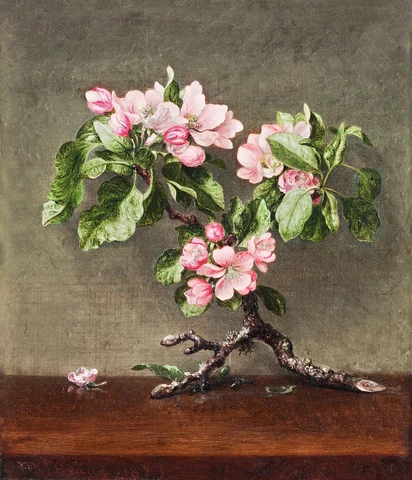 Apple Blossoms (1873) by Martin Johnson Heade . Original from The Cleveland Museum of Art. Digitally enhanced by rawpixel.