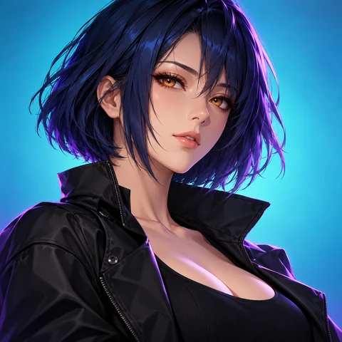 Neon Blue Anime Portrait