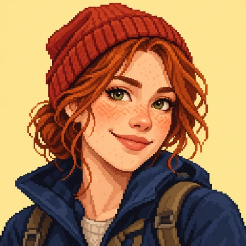 Pixel Portrait in a Red Beanie