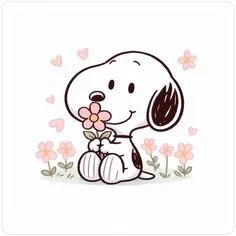 Snoopy — Sitting with Flowers