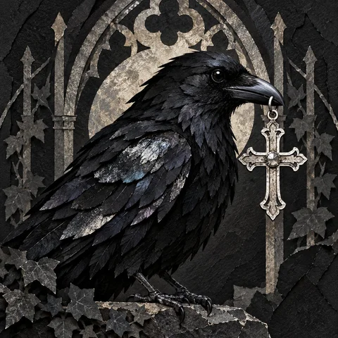 Raven with a Cross Charm