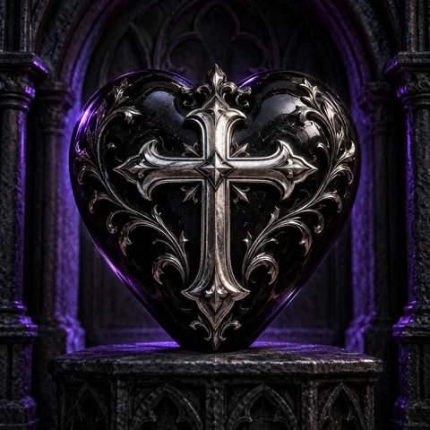 Black Heart with Silver Filigree