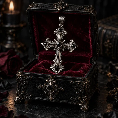 Velvet Jewelry Box and Cross