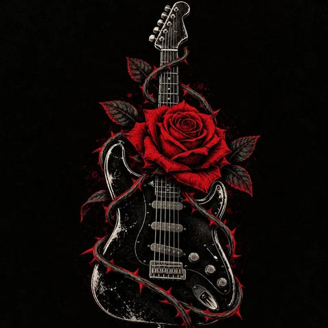 Electric Guitar and Crimson Rose