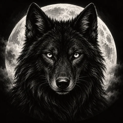 Black Wolf in Moonlight