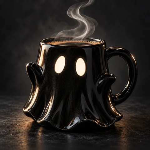 Ghost-Shaped Black Mug