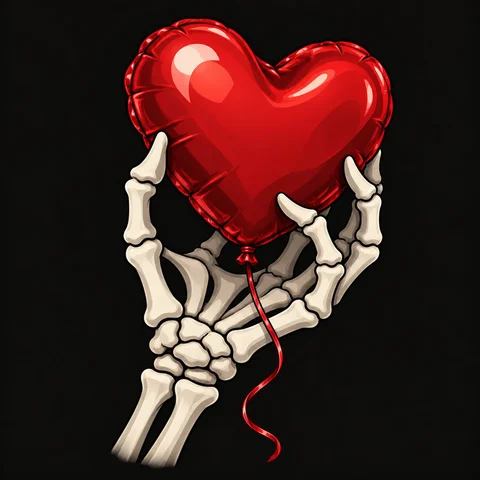 Skeleton Hand Holding a Heart Balloon