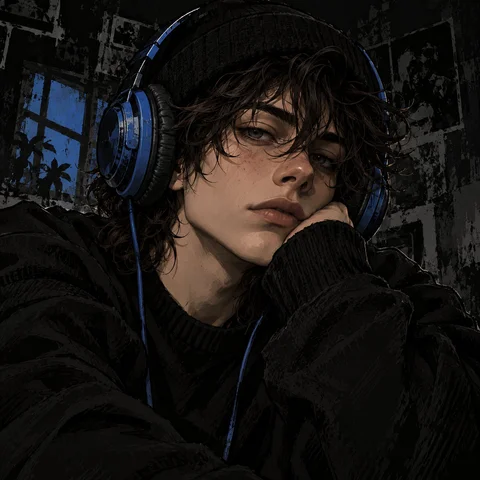 Blue Headphones in the Dark