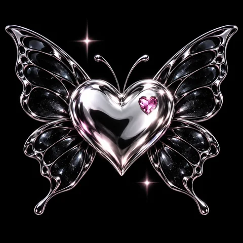 Chrome Heart with Butterfly Wings