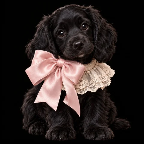 Black Puppy with Pink Lace