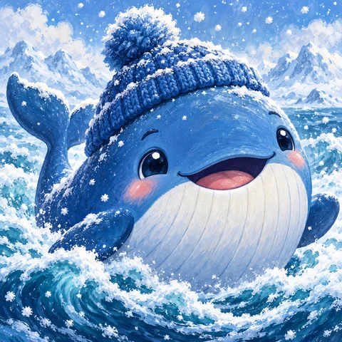 Blue Whale in a Winter Hat