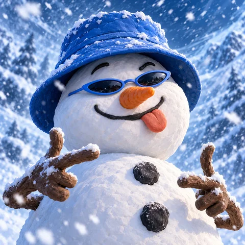 Snowman in Tiny Blue Sunglasses
