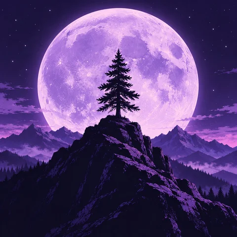Purple Moon over Mountains