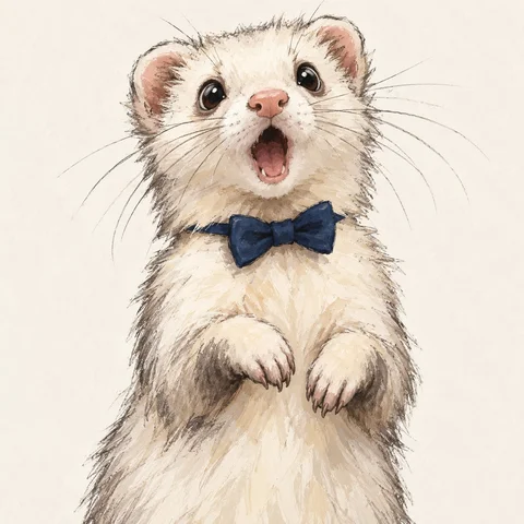 Surprised Ferret in a Bow Tie