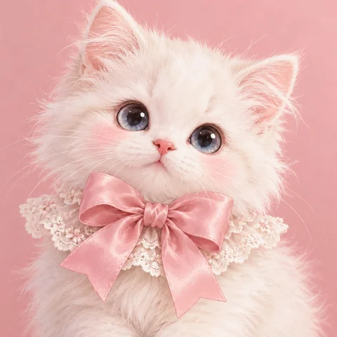 White Kitten with a Pink Bow