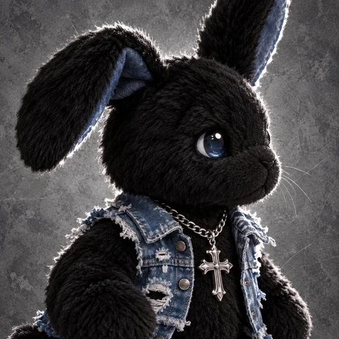 Denim Bunny and Bat · Left