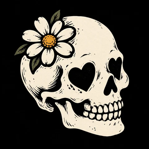 Daisy Heart-Eyed Skulls · Izquierda