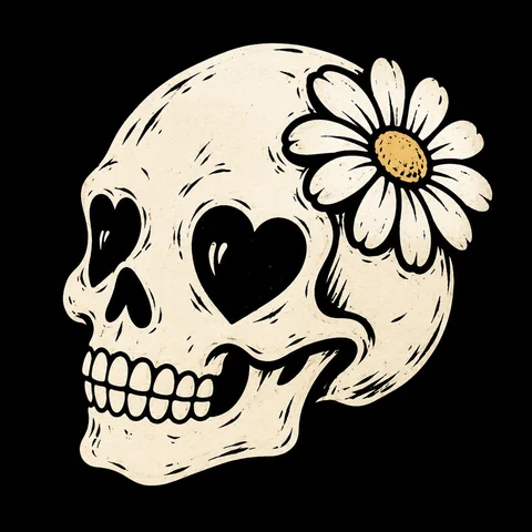 Daisy Heart-Eyed Skulls · Derecha