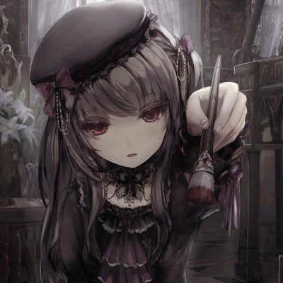 Gothic Anime Girl in a Beret