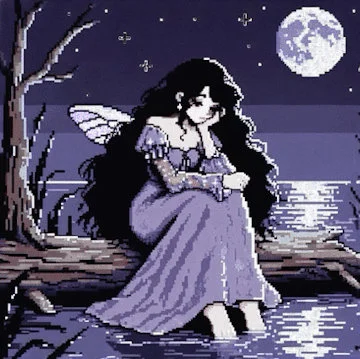 Pixel Fairy by Moonlit Water